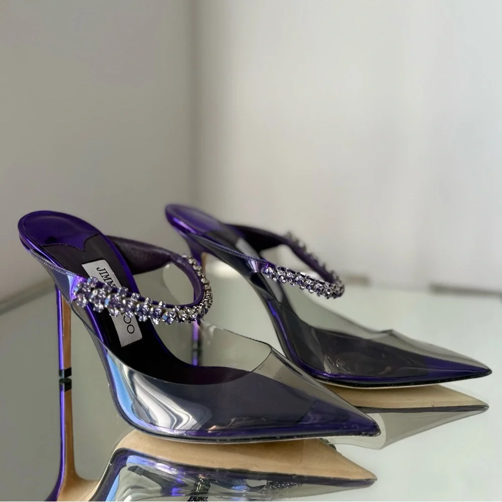 New Jimmy Choo Bing Crystal Clear Mule Pumps $1,150 37.5 - Picture 13 of 16